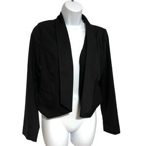 Cropped Tuxedo Style Black Open-Front Women's Blazer Jacket Size Medium Formal
